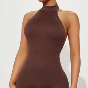 Seamless Romper Halter Brown Size XS/S